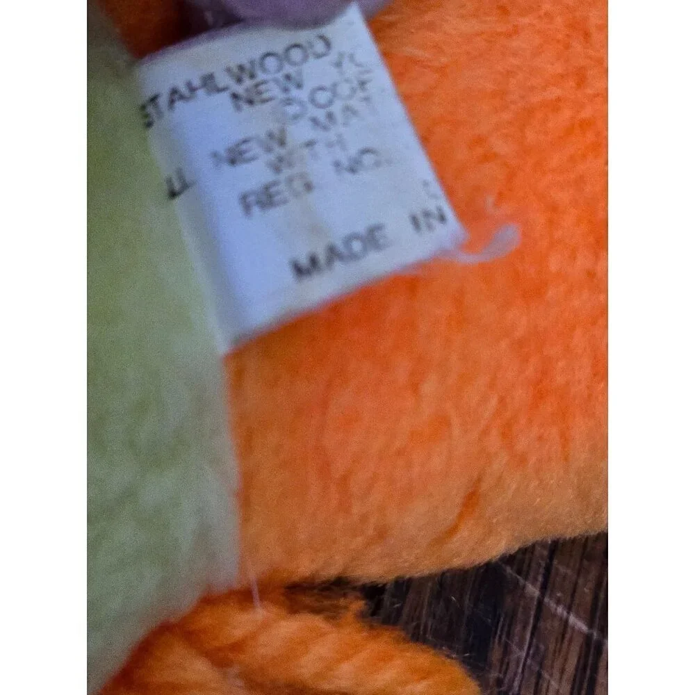 Vintage 1970s Stahlwood Toy Orange Lion Baby Rattle Plush